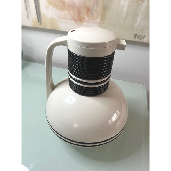 Corning Other - Vintage MCM Corning Thermique Thermal Carafe White Black Ribbed Pitcher